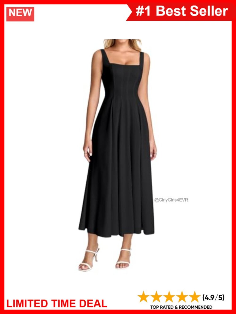 Womens Summer Corset Midi Flowy Floral Wedding Guest Dress Square Neck